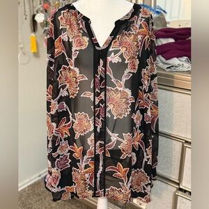 Liz Claiborne see through black & yellow blouse‎